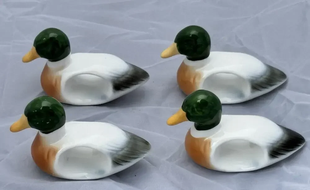 Vtg Ceramic Mallard Duck Napkin Rings Set Of 4